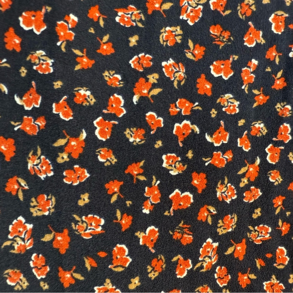 Uniqlo Floral Button Front Midi Dress Black Orange M Long Sleeve Cottagecore - Picture 5 of 14